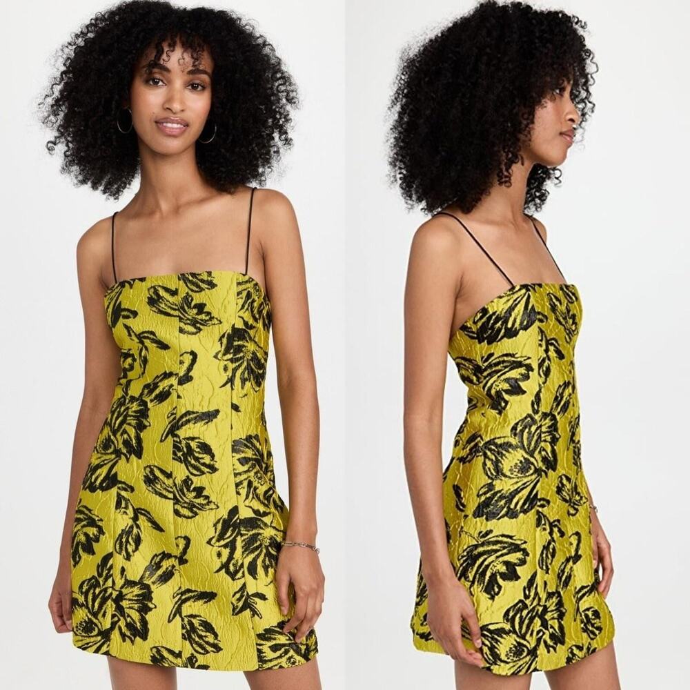 Alice + Olivia Dress Women's Size 12 Yellow Black Floral Jacquard Mini Strappy